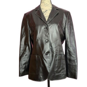 Jones New York black genuine leather button up jacket blazer.